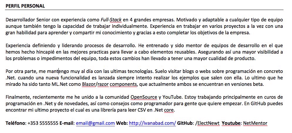 perfil personal CV